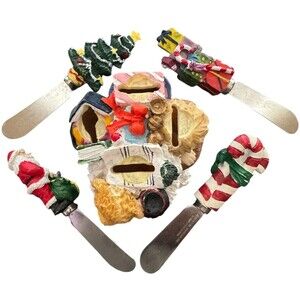 Christmas Cheese Butter Spreader Knives Stainless Steel Stocking Tree Santa Cane